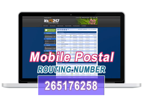 Mobile Postal Credit Union Routing Number: 265176258